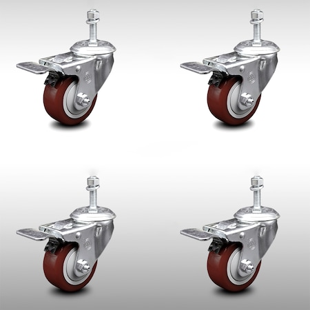 Service Caster 3.5 Inch SS Maroon Poly 10mm Threaded Stem Caster Set Total Lock Brake SCC SCC-SSTSTTL20S3514-PPUB-MRN-M1015-4
